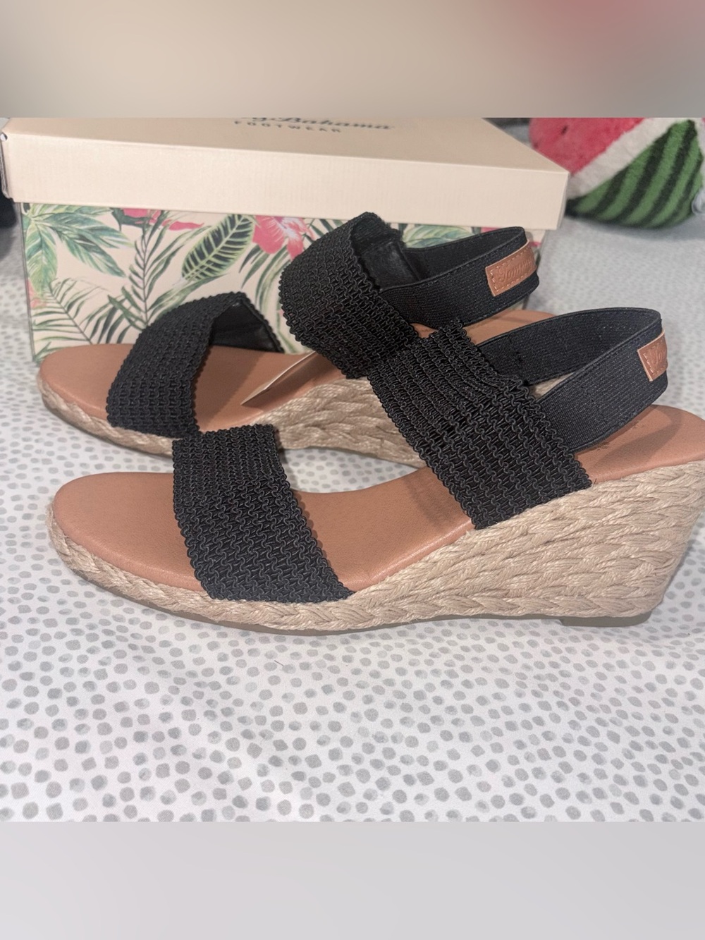 Tommy Bahama Black Elastic Espadrille Wedge Sandals